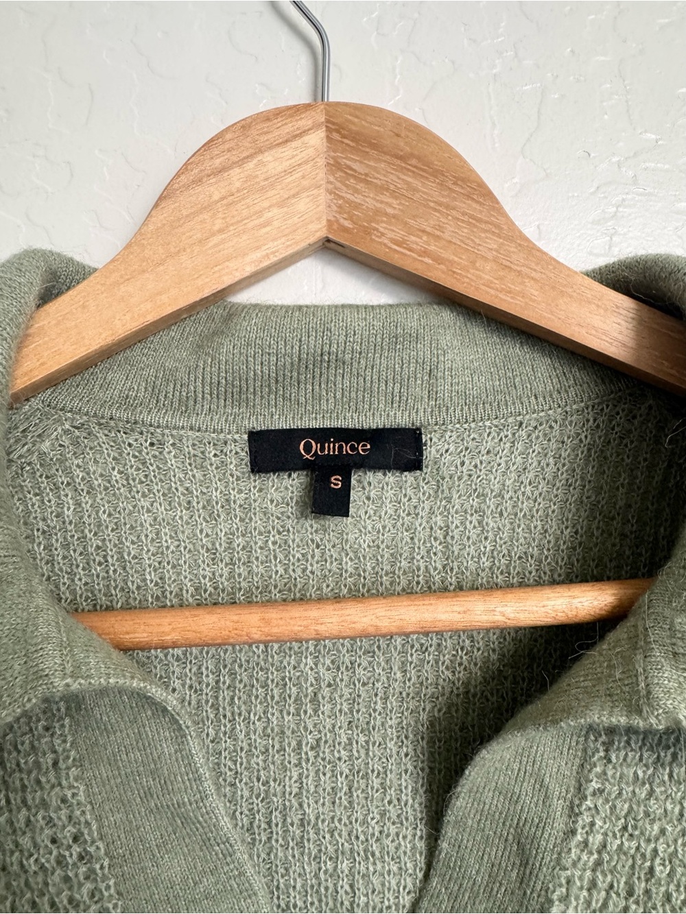 Quince Baby Alpaca Sage Green Wool Waffle Stitch Women’s Polo Sweater Sz S - Picture 3 of 5